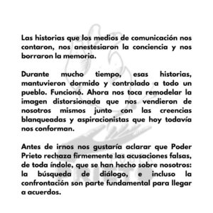 Maya Zapata Instagram - @poderprieto_mx se despide con tristeza, pero con la certeza de que la retirada sumará más que la permanencia. No dejaremos de luchar, sólo cambiaremos de lugar y de estrategia. Seguimos creyendo que necesitamos construir puentes de reconciliación, con espacios de reflexión y confrontación, pero sin punitivismos, ni linchamientos. 

Gracias a todos los que creyeron junto a nosotros que vencer a Goliat era posible. No lo logramos. Pero esta historia aún no tiene escrito un final.
 
Con amor a todas, todos y todes,
Poder Prieto.