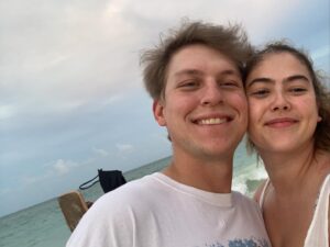 McKaley Miller Instagram - this is my camera roll from our trip.. really can’t decide who Seth loves more, me or the coconuts he found on the ground..