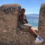 Meagan Martin Instagram – Found the perfect seat at this castle by the sea 🌊💗🏰
