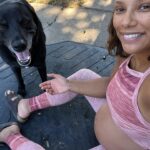 Meagan Martin Instagram – Some 3rd trimester backyard yoga and doggy hangs in my @prana Blazing Star bralette and leggings! Love this set 🥰!!! #prAnaPartner #prAnaAdventurer