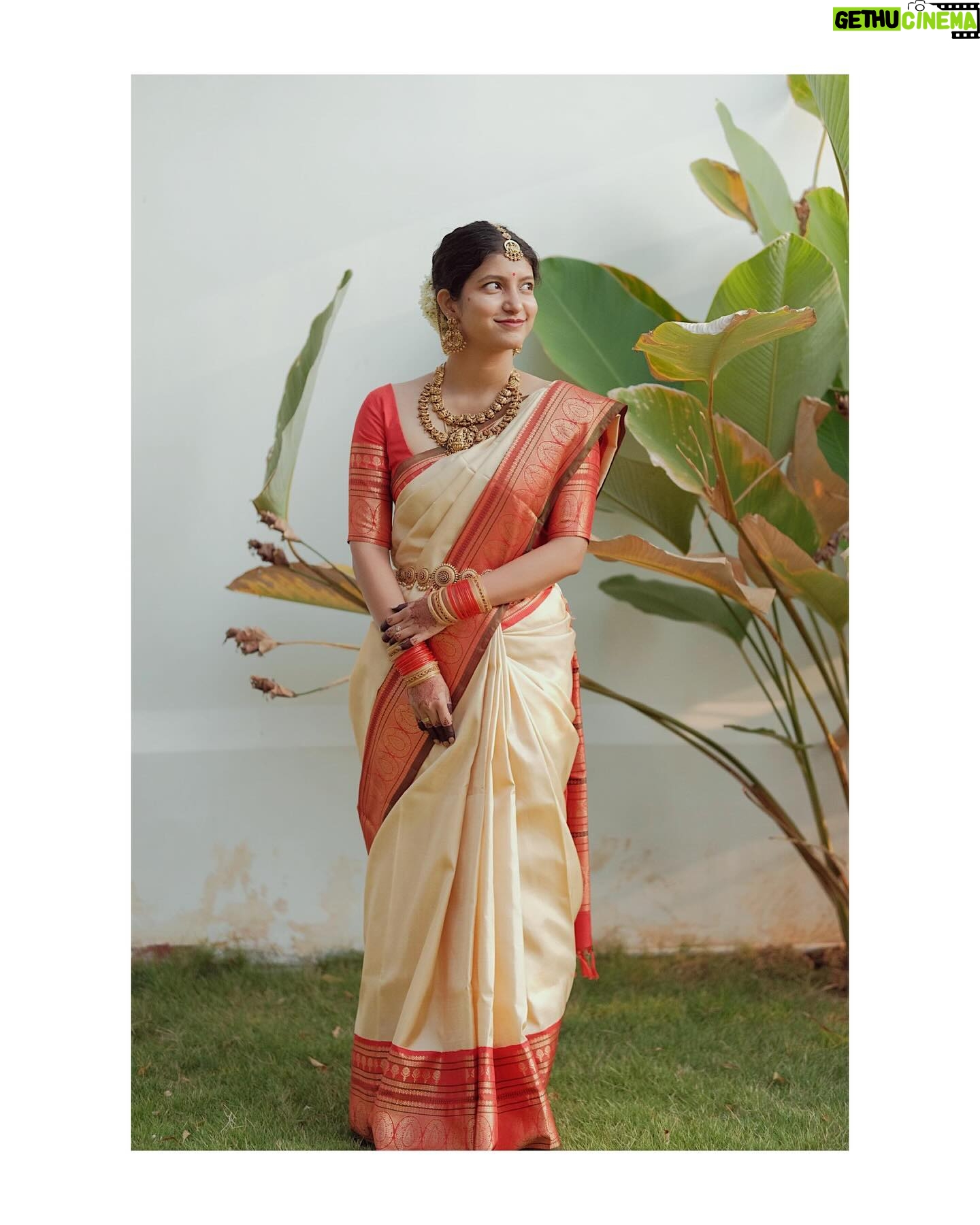 Meetha Raghunath - 181K Likes - Sarees of my Wedding.
Part 2 - The Wedding!
1. The blue and red silk saree with golden zari - As a family we love single colour solid bodied sarees with traditional borders. My mom got this for herself first but I flicked it from her for the pre wedding ceremony and I’m glad I did. This is also from Anya.
2. The cream tissue silk saree with a green pallu - I only wanted to wear sarees for any occasion associated with the wedding. I found this gorgeous saree that’s tissue silk and has a beautiful green pallu. Wearing a sleeveless green blouse, I sorigified (read tucked in) the pallu and danced away at the cocktail party. I got this from Anya (again).
3. The cream silk saree with orangish red thread worked border - This is one of the first sarees I ever got. We went to Mahaveers Coimbatore just to see sarees with no intention of buying any immediately but as soon as I saw this I knew this was it. Red and white are traditional Badaga colours and I couldn’t have asked for anything better.
4. The pink silk saree with a green border - My mom and sister had selected this from Nalli in T Nagar when I was promoting Good Night. I went in after work and loved it when I saw it because it has such a distinct tone of pink to it with impeccable zari work.
We wanted the engagement and the wedding to be a super chill intimate party. So I draped my own sarees, did my own hair and make up and got ready before the rest of the family.( Also I had my mom and sister for any help I needed, so 🌝) I also wore kannadi valayals (glass bangles) because I love them!
I love it when I know where someone got a piece of clothing I like from. So this me sharing where I got my wedding sarees from. This is not an ad, nobody is paying me for it. I love the sarees I got for my wedding and I’m really grateful for them. I hope you get to wear all that you love and enjoy too🌻
Thank you for your time!
@weddingsbyvasanth