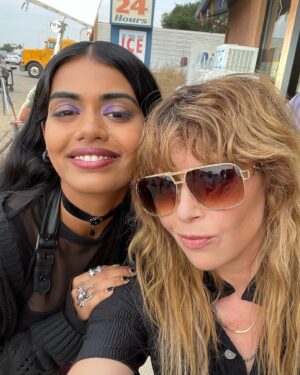 Megan Suri Instagram - Turns out being a goth girl in the middle of New Mexico is actually the most fun I’ve ever had. @peacock #PokerFacePeacock