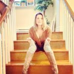 Meghan Ory Instagram - So this was the big question yesterday...do I have anything from the set of #onceuponatime -the answer is yes! Less excitingly, it’s these socks! 😂 they are @freepeople and really amazing. I wore them home by accident because I was cold (as usual) and forgot to give them back! Oops 😬 sorry @onceabcofficial I owe you a pair of socks! #socks #onset #oncers #kneehighsocks