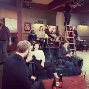 Meghan Ory Instagram - Scenes from a date night….Most alone time with hubby since kids 😂 -at work😂 @johnny_reardon_ @hudsonandrex 📸 @ella__keefe 
#onset