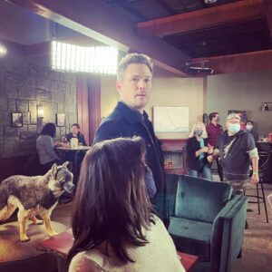 Meghan Ory Instagram - Scenes from a date night….Most alone time with hubby since kids 😂 -at work😂 @johnny_reardon_ @hudsonandrex 📸 @ella__keefe 
#onset