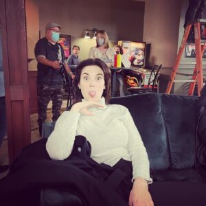 Meghan Ory Instagram - Scenes from a date night….Most alone time with hubby since kids 😂 -at work😂 @johnny_reardon_ @hudsonandrex 📸 @ella__keefe 
#onset