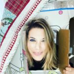 Meghan Ory Instagram – #bluemascara and a cardboard Christmas house. Does this count as #art?!😂😂🤪