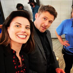 Meghan Ory Instagram - So….Check out my sexy new co-star! @johnny_reardon_ 😆😆 this one is fuuuuuun! @hudsonandrex #dogsofinstagram  #onset #bosslady