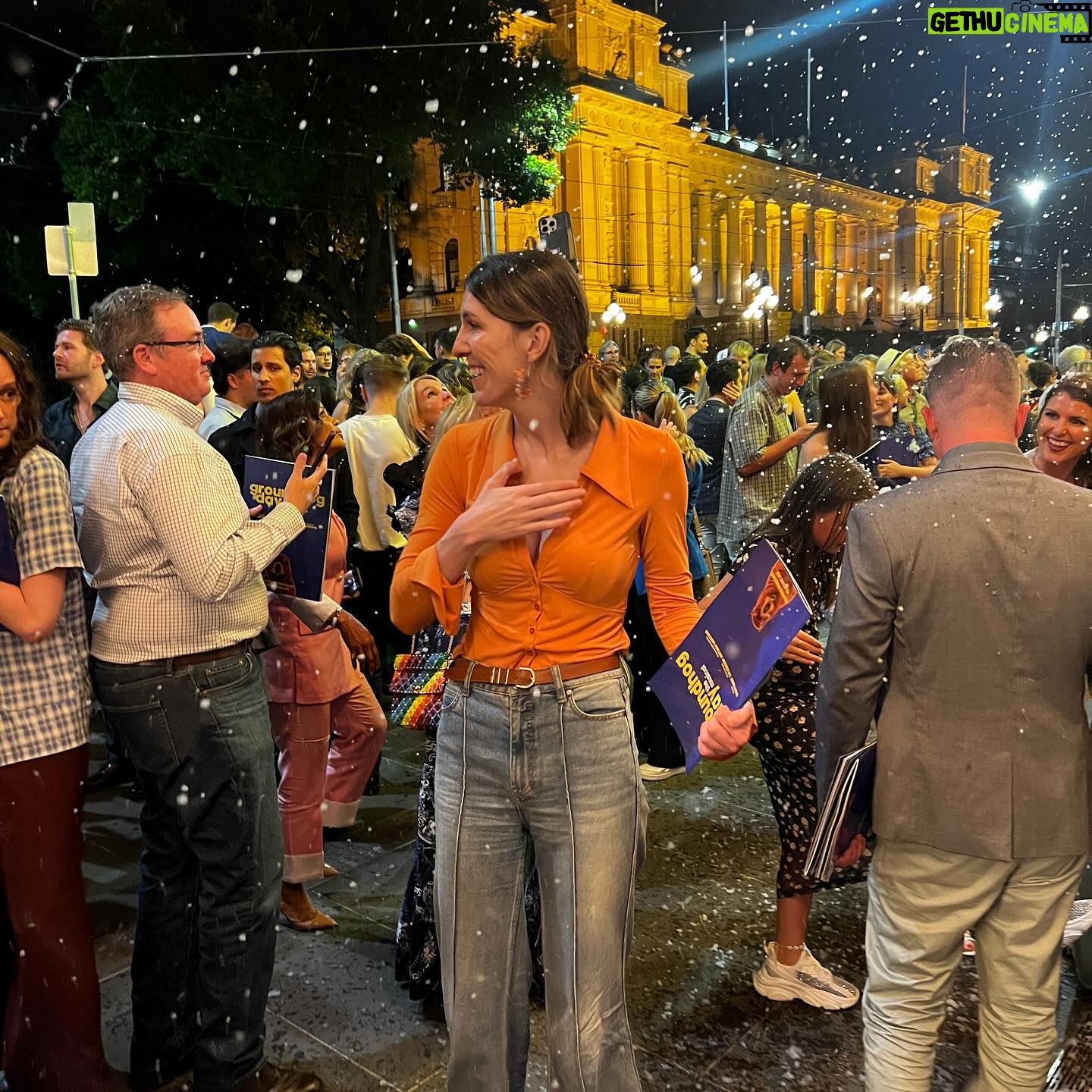 Melanie Bracewell Instagram - They had “snow” falling down after the Groundhog Day premiere in Melbourne last night. I tried to embrace it like the movies but my arms are too long so I just ended up smacking a stranger. P.S the show was excellent ya gotta see it