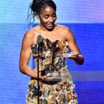Melanie Lynskey Instagram - Beautiful photo of @ayoedebiri taken by Michael Buckner that I probably shouldn’t be using?? But this speech and this moment and this dress and this incredibly well-deserved win were the highlight of the day for me 💖 was watching backstage with the kind and brilliant Paul Mescal and we were both jumping up and down