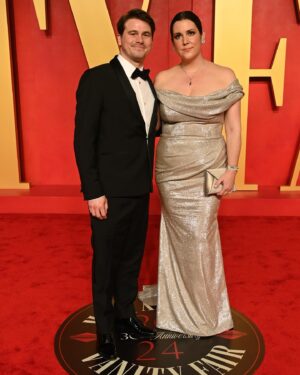 Melanie Lynskey Instagram - THANK YOU @radhikajones and @vanityfair for having us at the best party of the year. I have blisters running along the line of my toenails but it was worth it!! Thank you to my husband for being SO HANDSOME and a very fun date. Eternal thanks to the wonderful @csiriano for this stunning custom dress and to everyone who works with Christian for the time and expertise and fittings and beautiful tailoring. I’m so lucky. 
Impeccably styled by my dear dear friend @misha_rudolph_stylist wearing gorgeous @martinkatzjewels - my gosh they were stunning. Thank you Martin and @periellenb we love you so!
@tylerellisofficial had the most perfect bag. Thank you @aimeecarpenter17 
Thank you to my beloved @stephensollitto, the funniest and kindest man alive, for this beautiful makeup. 
Thank you to the talented and lovely @tedgibson for this perfect hair.  You are an angel Ted and such a gentle and loving person. 
Thank you @nailsbyshige for saving my raggedy hands and doing my favourite tiny hearts and for bringing your sparkly sweet energy to my house. 
Thank you sweet @sophie.a.miller for a long long long day babysitting!! 💖
And thank you @VanityFair and @gettyentertainment for these red carpet pictures. #VFOscars #VanityFairOscarParty