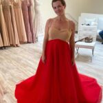 Melissa Claire Egan Instagram - The story of THE DRESS! @theolivertolentino has been so good to me! I screen shot this dress on his Instagram over a year ago and said, “if I’m ever nominated again, I have to wear this dress”. Cut to last spring, I was lucky enough to be nominated, but was going to be 7 months pregnant at the Emmy’s. Oliver said no problem, he would make me the “pregnant version” of this dress. Could you die?! It was a shortened bodice and the skirt became more empire waist. Then the strike happened and the Emmy’s got pushed and here we are with the original version of the dress! Oliver has been so wonderful and I’m forever grateful to wear this piece of art!💃🏻❤️