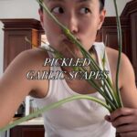 Melissa King Instagram - Picked up some garlic scapes from the farmers market yesterday. These beautiful long, curvy stems pop up during a small window of time around late spring/early summer and have a mildly garlicy, oniony, sweet scalliony flavor. I’m quick pickling some so I can enjoy them over the next few months. My quick pickle brine: 2 cups unseasoned rice vinegar 1½ cups sugar 2 teaspoons kosher salt 2 x 1-inch knob ginger, peeled and thinly sliced 2 garlic cloves, peeled and lightly smashed Chili pods and other spices, optional Bring brine and aromatics to a rapid boil, and pour over 2 cups of cut scapes (or other vegetables). Allow to cool before refrigerating. Store for several months. Music: @thebeachesband - T-shirt