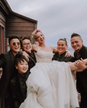 Melissa King Instagram - 1. My wedding date got drunk 🍼, she’s lucky she’s cute 👶🏻
2. My dancing with the stars audition.
3. I ❤️queer weddings.
4. Party tricks 🍾🗡️
5-6. Fam 🖤