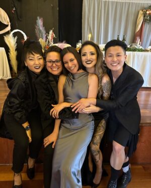 Melissa King Instagram - 1. My wedding date got drunk 🍼, she’s lucky she’s cute 👶🏻
2. My dancing with the stars audition.
3. I ❤️queer weddings.
4. Party tricks 🍾🗡️
5-6. Fam 🖤