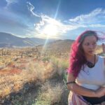 Melissa O'Neil Instagram - Planning a famjam trip to the desert soon. Feeling a smidgen overwhelmed so turned to my old photo library for some inspo and found this pink-haired/weird-handed flashback photo from the meteor shower trip last august. That was a crazy night for camping… Anyone out here love the desert and/or know of any interesting things I should look up or interesting desert-themed podcasts for our roadtripping? Thank you. 🙏🏼