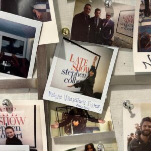 Melissa Villaseñor Instagram - This was a real lovely treat for me. Tune in tonight  @colbertlateshow @stephenathome loved havin my sis there with me ❤️🥹