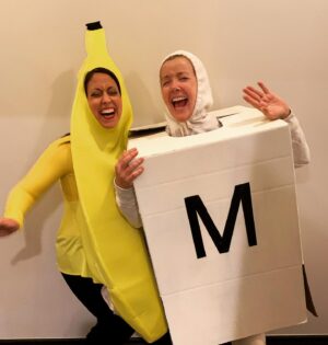 Melody Thomas Scott Instagram - The final reveal! @claudb4177 & I were our favorite nightly game, Bananagrams, for the 2020 #QuarantineHalloween! It might sometimes drive us bananas, but usually we find it incredibly appealing! 🍌 Be sure to swipe left to see all the #bananagrambestie photos.  @bananagramsinc 
#instagraMELable #BeverlyHillsBananas