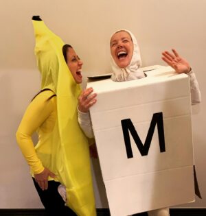 Melody Thomas Scott Instagram - The final reveal! @claudb4177 & I were our favorite nightly game, Bananagrams, for the 2020 #QuarantineHalloween! It might sometimes drive us bananas, but usually we find it incredibly appealing! 🍌 Be sure to swipe left to see all the #bananagrambestie photos.  @bananagramsinc 
#instagraMELable #BeverlyHillsBananas