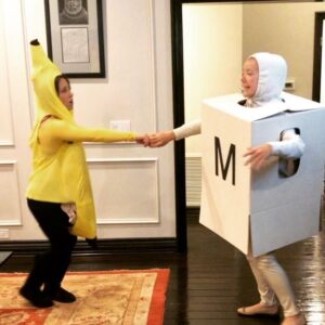 Melody Thomas Scott Instagram - The final reveal! @claudb4177 & I were our favorite nightly game, Bananagrams, for the 2020 #QuarantineHalloween! It might sometimes drive us bananas, but usually we find it incredibly appealing! 🍌 Be sure to swipe left to see all the #bananagrambestie photos.  @bananagramsinc 
#instagraMELable #BeverlyHillsBananas