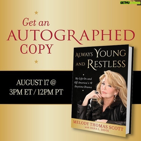 Melody Thomas Scott - 3.7K Likes - Hi, everyone! You can now order an autographed copy of my soon-to-be-released book, Always Young and Restless, AND join me for a live, virtual signing on Aug. 17! (Link in bio!) When you order, you will also have the chance to submit a question for me to answer during the live signing. Iām looking forward to it - I hope to see you there!! #AlwaysYoungAndRestless #instagraMELable