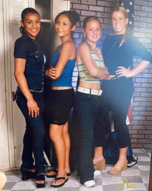 Melody Thornton Instagram - Get into this Y2K brilliance! Yes… I dressed like this to school. Yes… my eyebrows were non existent. I dyed my hair a jet black as I could get it! The patchwork pants 😩 I would pay 💰 loot for those now.
