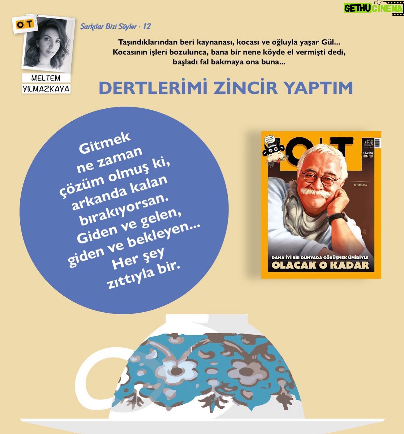 Meltem Yılmazkaya - 3 Likes - @dergiot Ekim Sayisi sizlerle🍀
“Ölmezsin yaşarsın , günleri özlemle geçirmeye alışır , şaşarsın. insan olmanın akıbeti bu. Arada televizyona bakarsın , arada pirinç ayıklarsın , salonla mutfağı kendine geçit yapıp , doymak için yer , yaşarsın. Üstüne titrediğin ne varsa bir gün gider , sen dertlerini zincir yapar kendine saklarsın.”
#sarkilarbizisoyler
#dertlerimizinciryaptım
#otdergi
#edebiyat
#meltemyılmazkaya