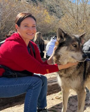 Meredith Salenger Instagram - It’s been a long time since I have bonded with a wolf. What a magical day. What a wonderful time @wolfconnection. You can tell in the 4th photo, that I am crying. I was so moved. This was beyond special.