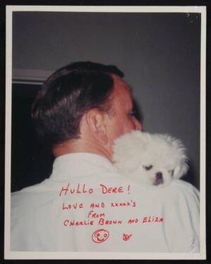 Mia Farrow Instagram - This little dog was a gift to Frank and me from Elizabeth Taylor. We named her Eliza and we both adored her. After our divorce it felt right for him to have custody of her ( he loved her so- 
and i was moving to England) but he regularly kept me updated - as you can see from this photo he sent  me . ( i called him Charlie because he could make an adorable face like Charlie Brown )