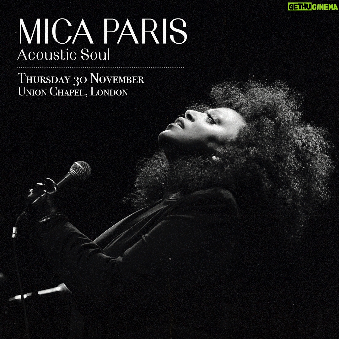 Mica Paris - 1.6K Likes - Very much looking forward to this one! Tickets on sale Friday at 10am x
https://www.ticketweb.uk/event/mica-paris-union-chapel-tickets/13663428