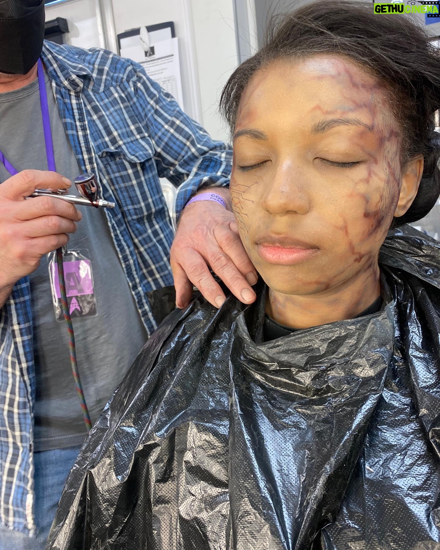 Mica Burton Instagram - ⚠️ PICARD SPOILER ALERT ⚠️ I just wanted to make an appreciation post for @hannyeisen and the Star Trek makeup team. This was my first time in full sfx in my professional career, and they all made the daily 3-4 hour process fly by! I also learned so much about adding depth to sfx makeup and felt so taken care of with hot towels and face masks after a long day in drying makeup. So here’s some snaps of my borgification! 💫📸