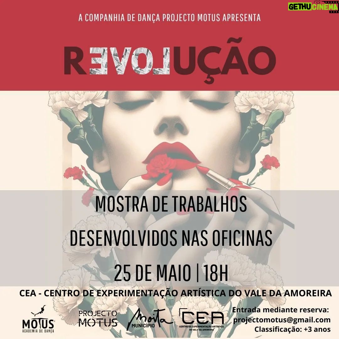 Micaela Reis Instagram - Conheces a agenda do CEA para os próximos dias de maio? 🔥 18 maio | 10:00h - 12:00h - Workshop de Representação para Cinema e TV com @micaelareisofficial | ❗Inscrições: cea@mail.cm-moita.pt 🔥 22 maio | 16:00h | Cinema: Anda Cá Acima "Sweet Thing", pela @zeroemcomportamento 🔥25 maio, 10:00h | Atelier Criativo "Ideias Brilhantes", com a formadora Catarina Martins da Criamente @criamente_infancia - Vivências de Infância, 10:00h | ❗Inscrições: cea@mail.cm-moita.pt 🔥25 maio, 18:00h - Mostra de trabalhos desenvolvidos no workshop "Revolução", pela @motusacademiadedanca do @projectomotus #MunicípioDaMoita #MoitaCultura #Workshop #Oficina #Dança #Cinema #CEA #ValeDaAmoreira