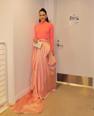 Michelle Veintimilla Instagram - 🦩 this gorgeous soul @michelle20milla 🦩— congratulations on the opening of #WhichWaytotheStage you are stunning inside and out!

👗: @roksandailincic 
👡: @aminamuaddi @aminamuaddiofficial 
👝: @judithleiberny 
💎: @yayapublicity 
💄: @miajonesmua 
💇‍♀️: @matthewmonzon 
#styling assist: @carlee___ with the squad heroes @maggiezoanetti @seela__meehan @kaykaycolby @eleanorfink @thoroughlymodernmaddiee