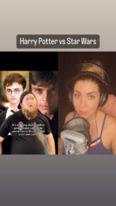 Michelle Giudice Instagram - Prefiro Harry Potter, só traduzi o video porque achei as semelhanças divertidas 😂 #comedia #humor #starwars #harrypotter #filme