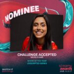 Michelle Khare Instagram - Our team is extremely excited and grateful to be nominated for Show of The Year and Best Unscripted Show. The past year has been a whirlwind, and being recognized by our peers in this way is such a special feeling. 🥲 We'll see you at the @streamys !!! 🥳