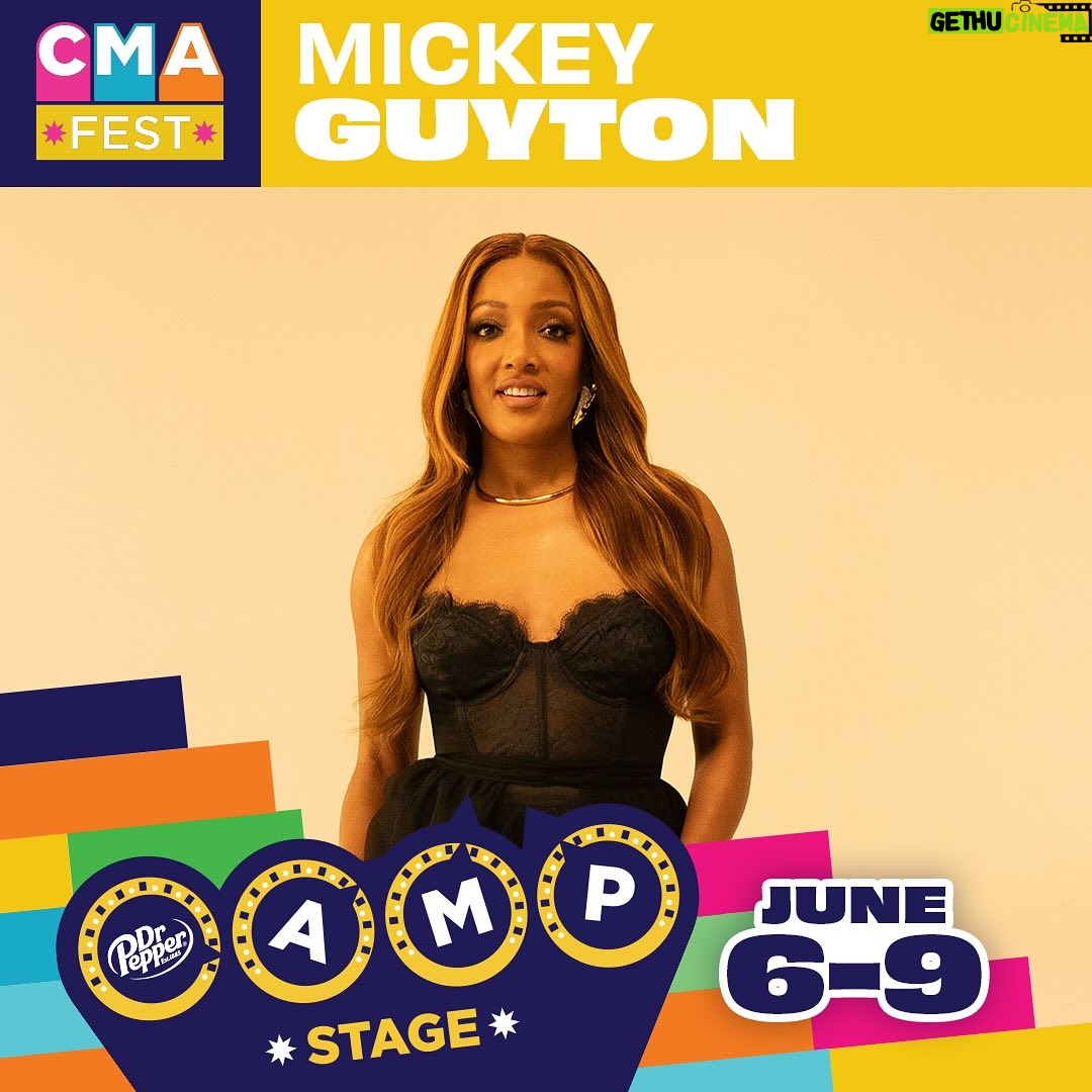 Mickey Guyton Instagram - Who’s coming to Nashville for #CMAFest? It will be here before we know it! ✨ See y’all Friday, June 7th at 4:15 pm on the Dr. Pepper Stage. Get downtown early and catch me before that at @hotcountry #SpotifyHouse at 2:30 pm. On Sunday, June 9th at 12:45 pm, I can’t wait to be joined on the @cma Close Up Stage for my Soulcial Hour with @abbeycone, @tenilletownes and @denitiadenitia. Mark your schedules, see you soon! ❤️