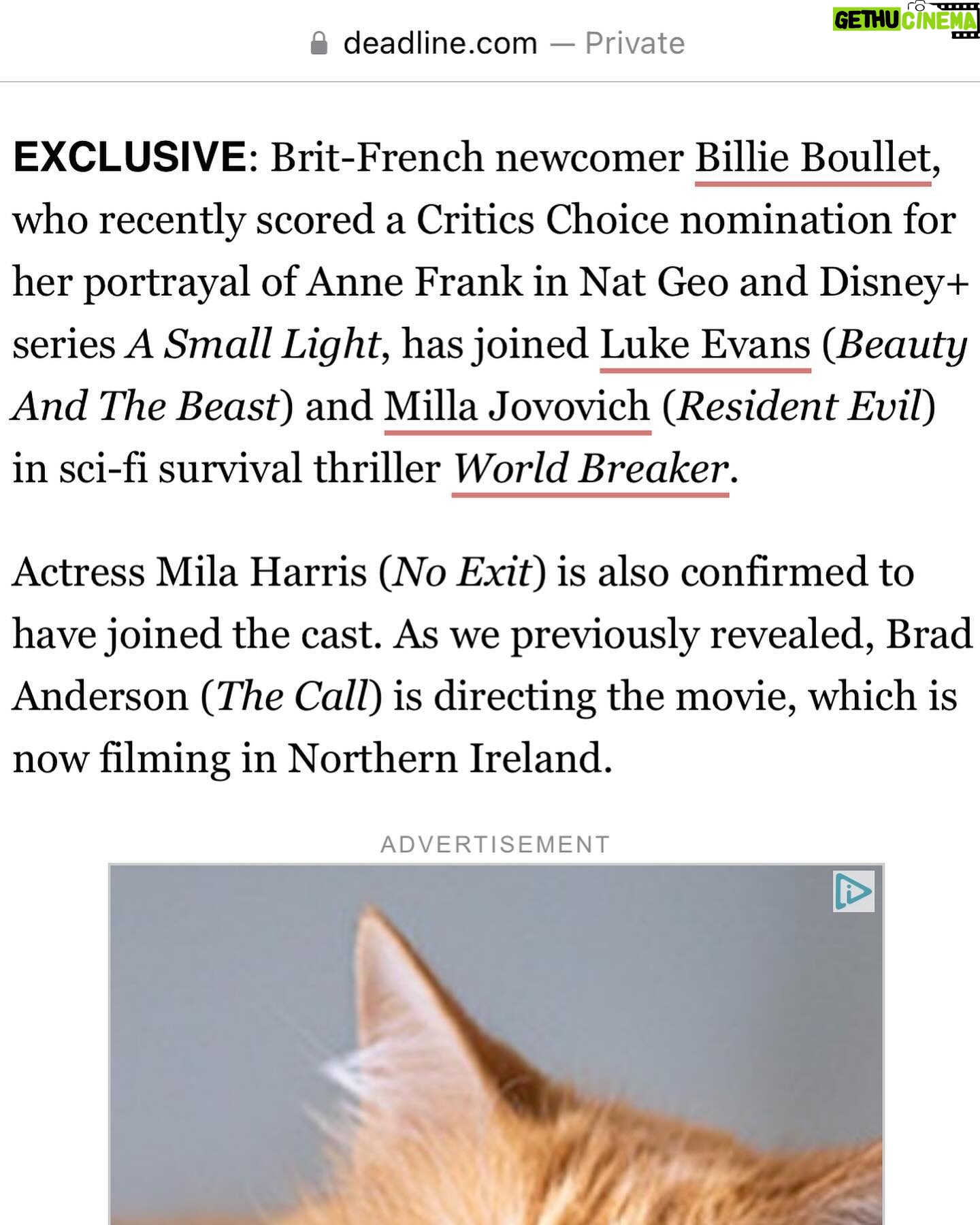 Mila Harris - 1.2K Likes - 🎥 Thrilled to join this amazing cast. 🤗 This movie is going to be EPIC! 🎬 Coming soon 🌎💔 #worldbreaker #worldbreakermovie
@deadline @1milaharris @billieboulletofficial @millajovovich @thereallukeevans
@paradigmtalentagency @completemanagementgroup
