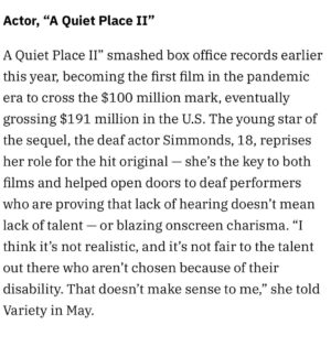 Millicent Simmonds Instagram - Variety’s 2021 Power of Young Hollywood Impact! It is always such an honor to be included on this list. Thank you so much @variety ❤️🤟🏻