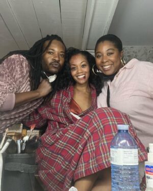 Mishael Morgan Instagram - It was a rough couple days in preproduction for my next project lol! New beginnings gives me butterflies; can’t wait to start kicking some ass! 🥷 #hairandmakeup #workinghardorhardlyworking #readyforaction @brainpowerstudio @nicolegleier @keepcalmwearlipstick @rockyracquelle