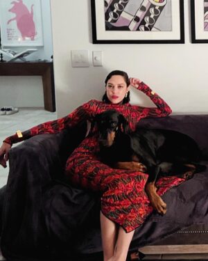Mishel Prada Instagram - The best nights start with the best dates and end with a dog on your lap 😘 Emmy’s weekend fun for the MPTF #theeveningbefore party. 

Thank you to this crew that made me feel like a million bucks 
Styling - @itsamandalim asst @_shmian 
Makeup -  @kateydenno 
Hair - by me (thank you tik tok tutorials) 
Dress - @emiliopucci 
Shoes - @sergiorossi 
Jewelry - @nuefinejewelry 
@celestestarre