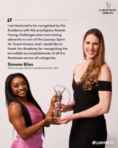 Missy Franklin Instagram - Laureus World Comeback of the Year Award winner Simone Biles paid tribute to all of the athletes nominated for the 2024 Laureus World Sports Awards and shared her hope that the next generation would be inspired by their achievements. #Laureus24