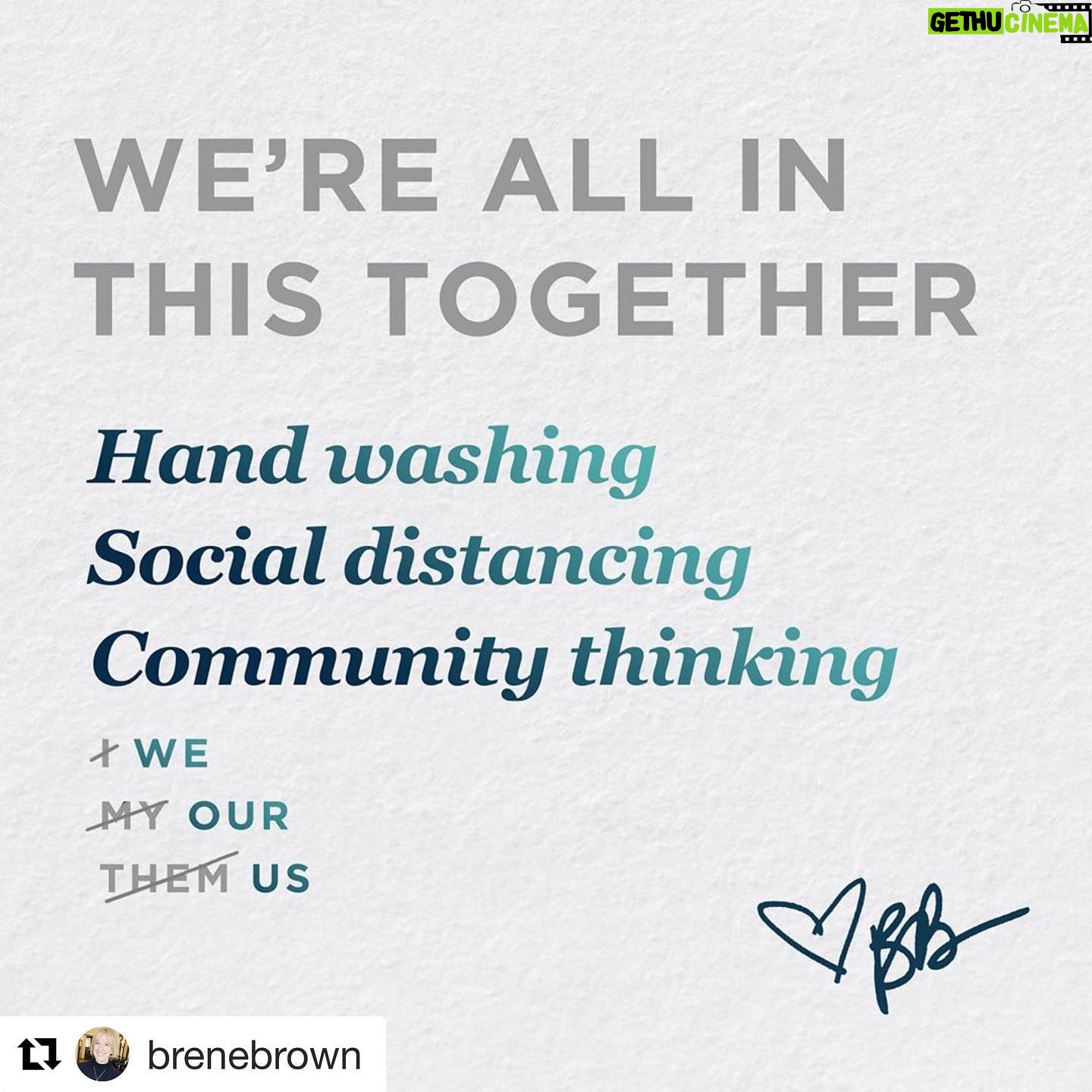 Missy Peregrym Instagram - I agree with this šÆ More than ever we need to be hopeful and share the damn toilet paper. ā¤ļøā¤ļøā¤ļø #Repost @brenebrown ć»ć»ć» Surviving this crisis will take a shift in mindset, and thatās tougher than we think - especially when weāre afraid. ⣠⣠Fear and anxiety can drive us to become very self-focused. This global pandemic is a real case of āgetting sick togetherā or āstaying well together.ā ⣠⣠Our choices affect everyone around us. There is no such thing as āindividual riskā or āindividual wellness.ā ⣠⣠This is the ultimate reminder that we are inextricably connected to each other. Turning away from collective action right now - as tempting as it is - will only generate more pain. ⣠⣠Owning and embracing our global interconnectedness (from a safe distance) and thinking about others as we make choices is, ironically, our only path to safety for ourselves and the people we love. ⣠⣠We can all get really shitty really fast when weāre afraid. I get it. Iām using deep breaths along with my personal mantra: ā Try to be scared without being scary.ā Feel free to borrow both - they can help.⣠⣠Itās also really normal for everyone to be on our nerves:Ā The people who arenāt following the rules, the 10-second hand washers, etc. I get that too. TRUST ME. ⣠⣠But, like it or not, we just canāt give up on people. Weāre all we have.⣠⣠Stay awkward, brave, and kind. Love each other. Spread calm.⣠⣠xo,⣠BBā£
