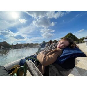 Molly Bernard Instagram - chronicles of second trimester fatigue in a cute coat in Paris