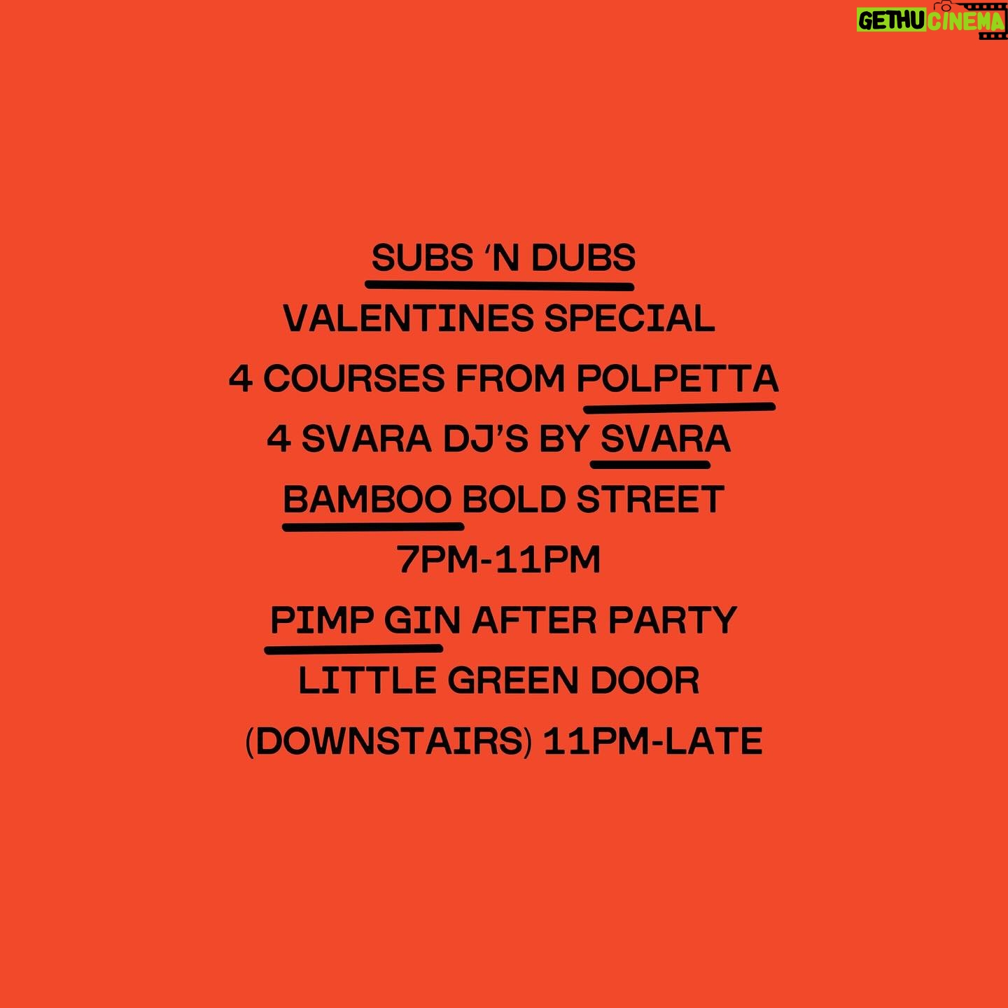 Molly McCann Instagram - This time next week we’ll be laying it down for the lovers on a special Valentine’s Subs ‘N Dubs event. Grab your tickets for this special 4 course sit down via the @skiddleuk link in our bio or over at @polpetta_liverpool and @bamboobrunchandcocktails 4 Courses of food 4 Courses of DJs And a special after party in the basement curated by @pimpgin