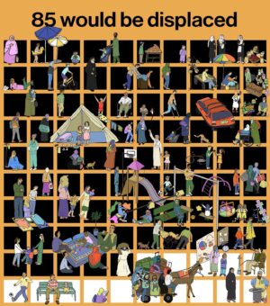 Mona Chalabi Instagram - If Gaza’s population were summed up in 100 characters, they would look something like this. Despite Israel’s occupation, families could be seen relaxing on the seashore, farmers were able to sell their produce and children (who make up 47% of Gaza’s population and so are represented as 47 of these 100 characters) could learn at school. 

These 100 tiny illustrations can show you what has happened to 2.2 million people in the space of just a few months.

Sources: United Nations Human Rights Office, IPC famine review, Palestinian Central Bureau of Statistics, Gazan Ministry of Health