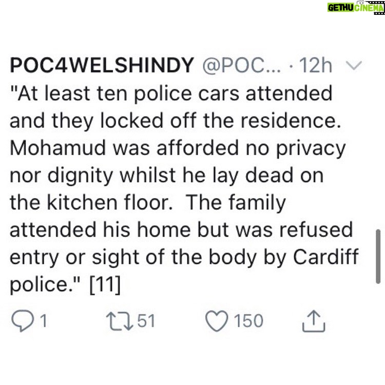 Morfydd Clark Instagram - Happened in Cardiff. A life taken a space forever where he should be #BLM #justice4mohamud #welshblacklivesmatter