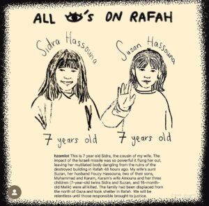 Nadia Aqilah Instagram - Cant get over that image of Sidra. She was 7 years old 💔 14000 (and counting) Palestinian children killed by IOF. Funded by America. People are dying. Including unborn and newborn babies. 76 years. And you still wanna buy that overly sweetened Starb*cks and those other bad fast food that was created to destroy us? 

Do better gang. Teruskan bersuara. Keep the pressure. 👌🏾#ceasefirenow #freepalestine #stopgenocide 

This drawing is by @hanapisang_art 🦋