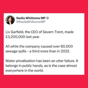Nadia Whittome Instagram - Water privatisation has utterly failed - a thread.