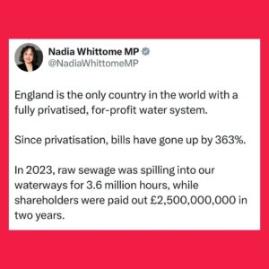Nadia Whittome Instagram - Water privatisation has utterly failed - a thread.