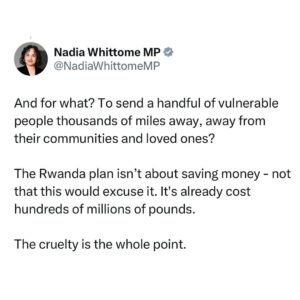 Nadia Whittome Instagram - The Rwanda Bill is an affront to humanity, the rule of law and basic common sense. My thread 🧵